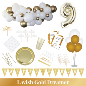 Lavish Gold Dreamer party kit contents