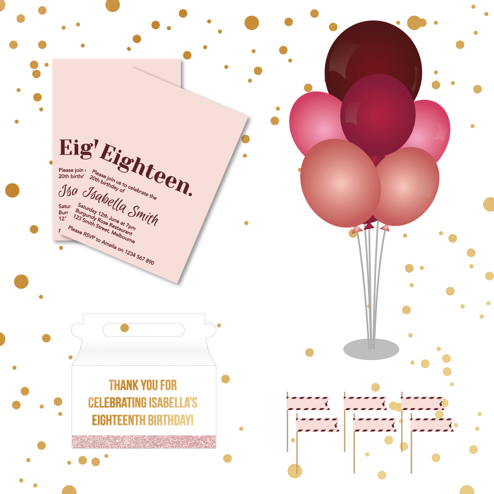 burgundy and rose gold party supplies