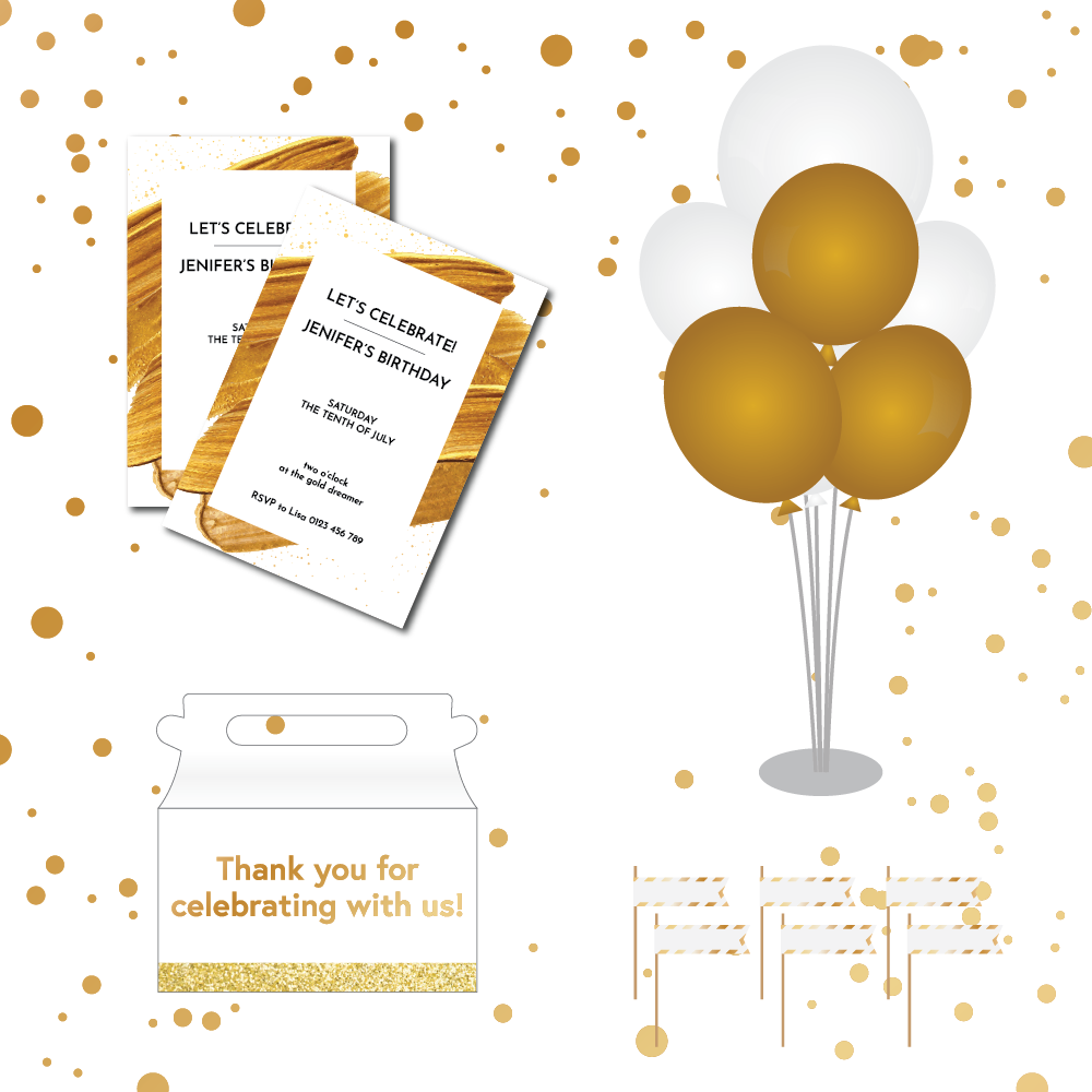 gold and white custom party kit