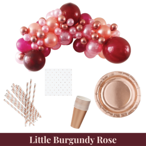 Little Burgundy Rose party kit contents