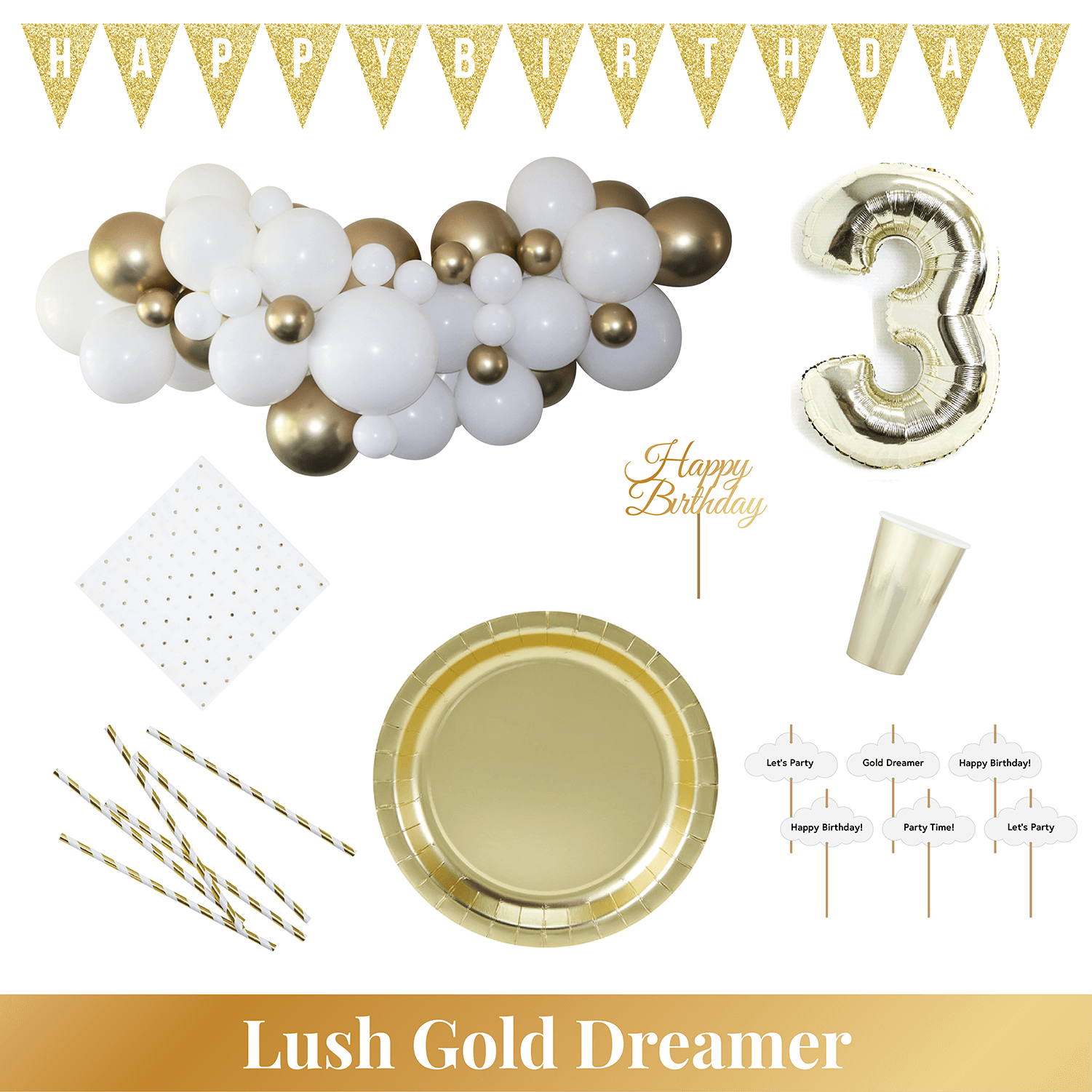 Lush Gold Dreamer party kit contents