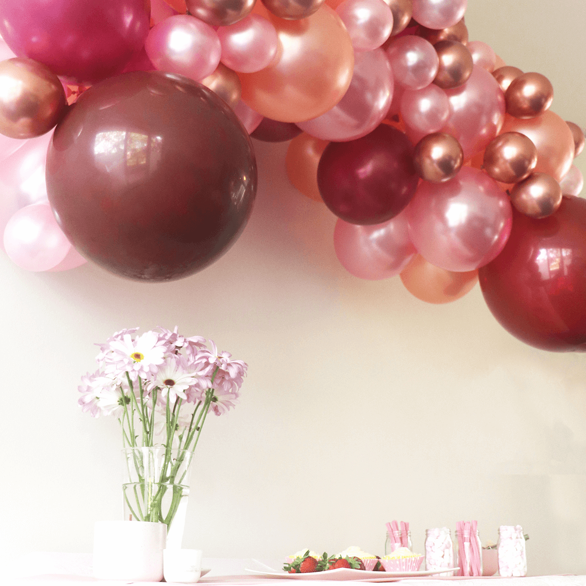 burgundy rose gold balloon garland party kit
